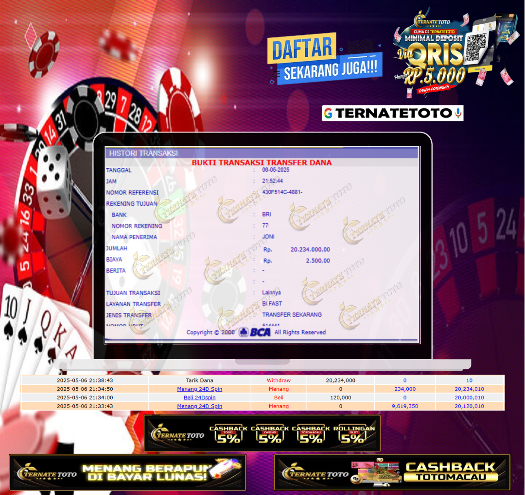 TERNATETOTO - MENANG 24D SPIN Rp.20,234,000,-